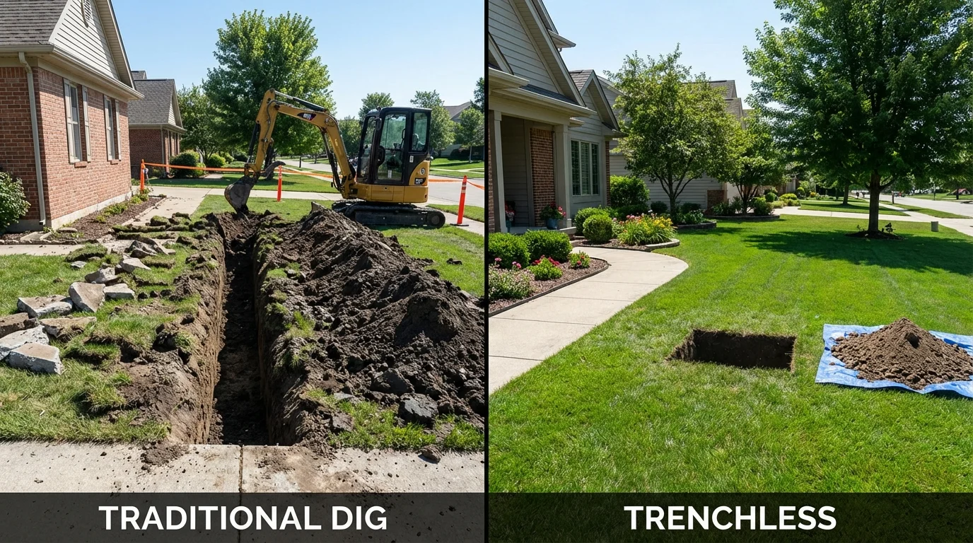 Trenchless sewer repair with minimal yard damage versus traditional excavation in West Point, MS